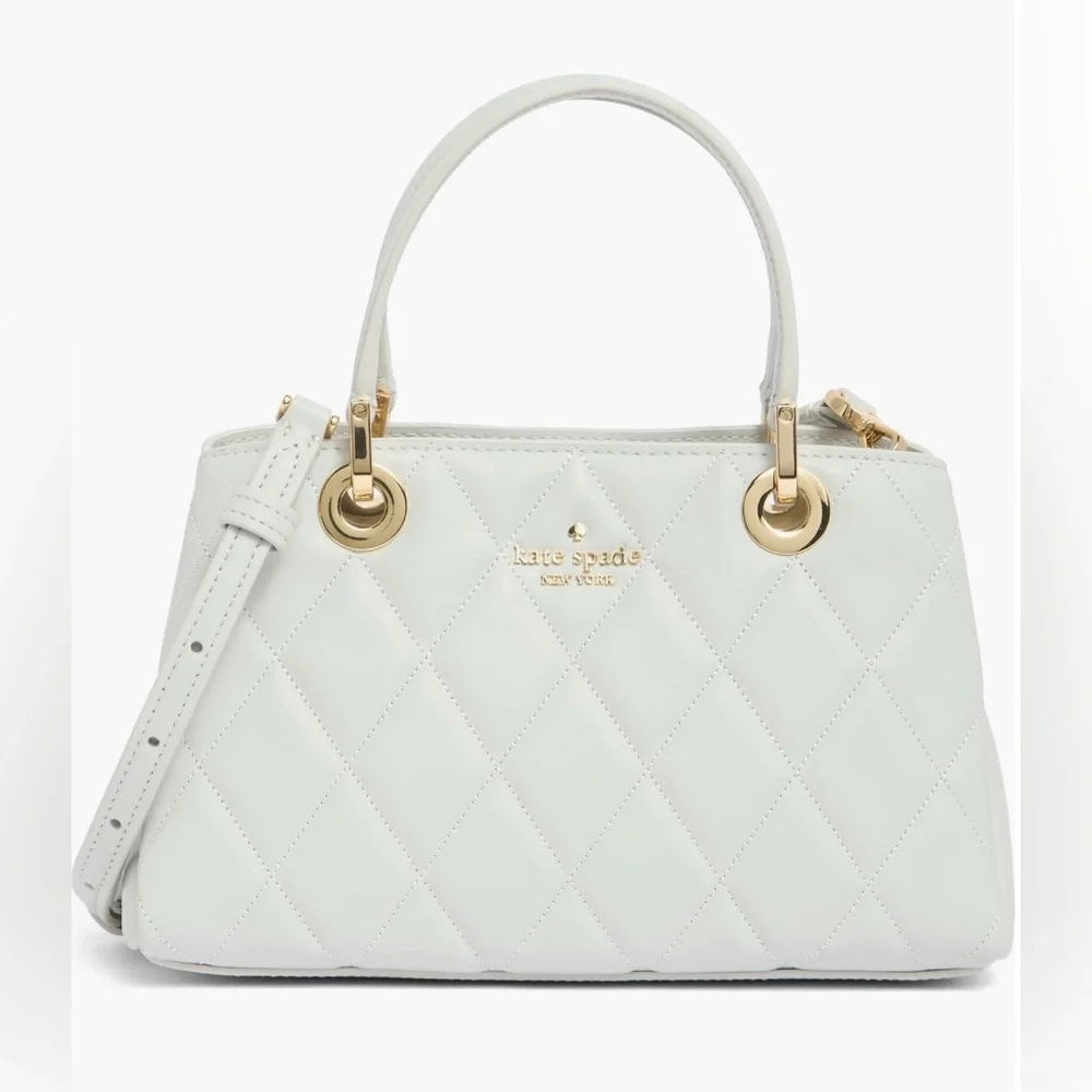 KATE SPADE Satchel Leather Quilted Handbag White Stone Path Light Grey Purse - Picture 15 of 15